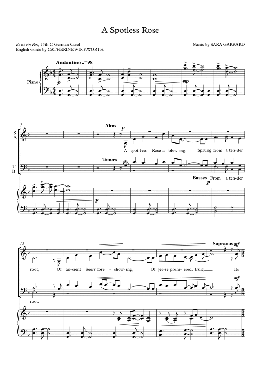 A Spotless Rose 4-Part scores gallery preview page 1