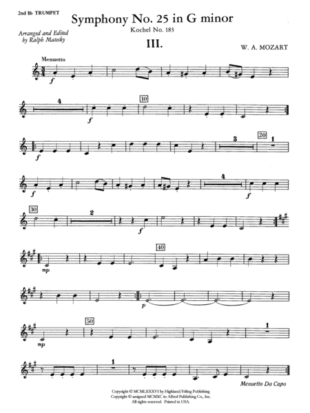 Mozart's Symphony No. 25 in G Minor, 3rd & 4th Movements: 2nd B-flat Trumpet