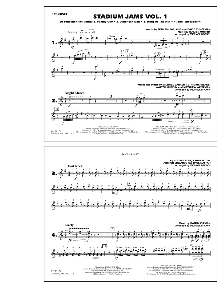 Stadium Jams - Vol. 1 - Bb Clarinet Marching Band scores gallery preview page 1