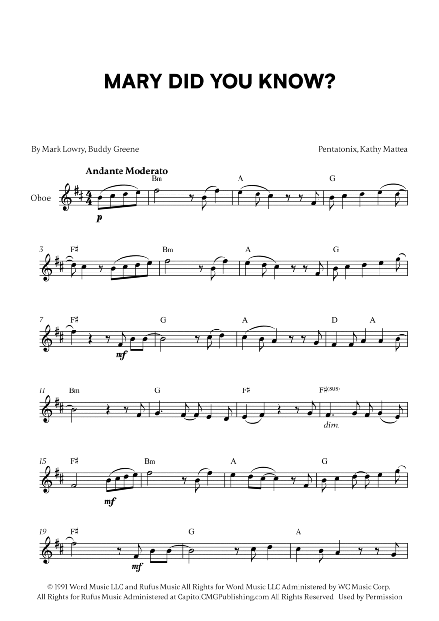 Mary, Did You Know? Oboe Solo scores gallery preview page 1