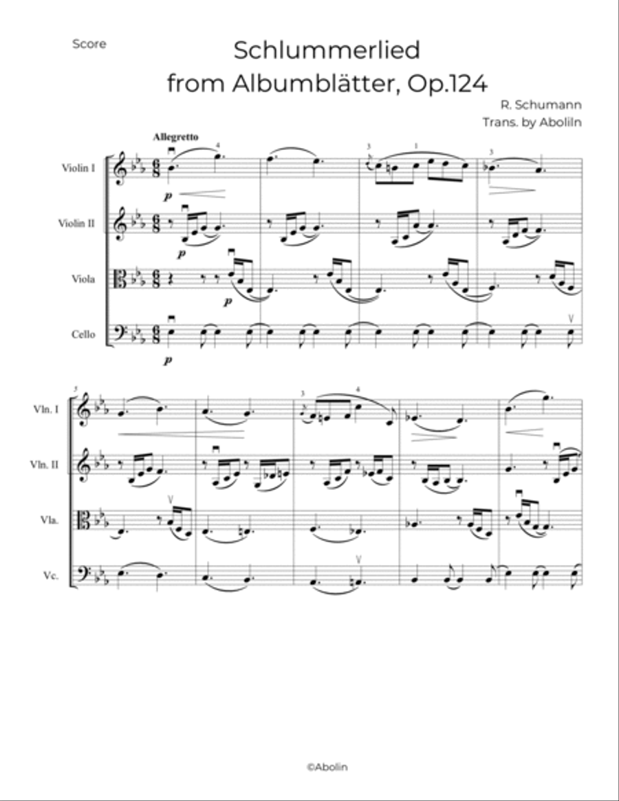 Schumann: Schlummerlied from Albumblatter, Op.124 - String Quartet String Quartet scores gallery preview page 2