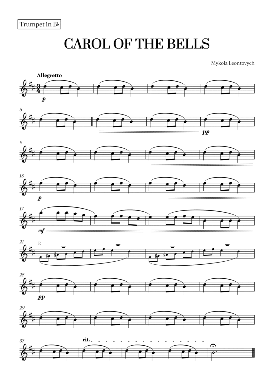 Carol of the Bells (Very Easy/Beginner) - A minor (for Trumpet) Trumpet Solo scores gallery preview page 1