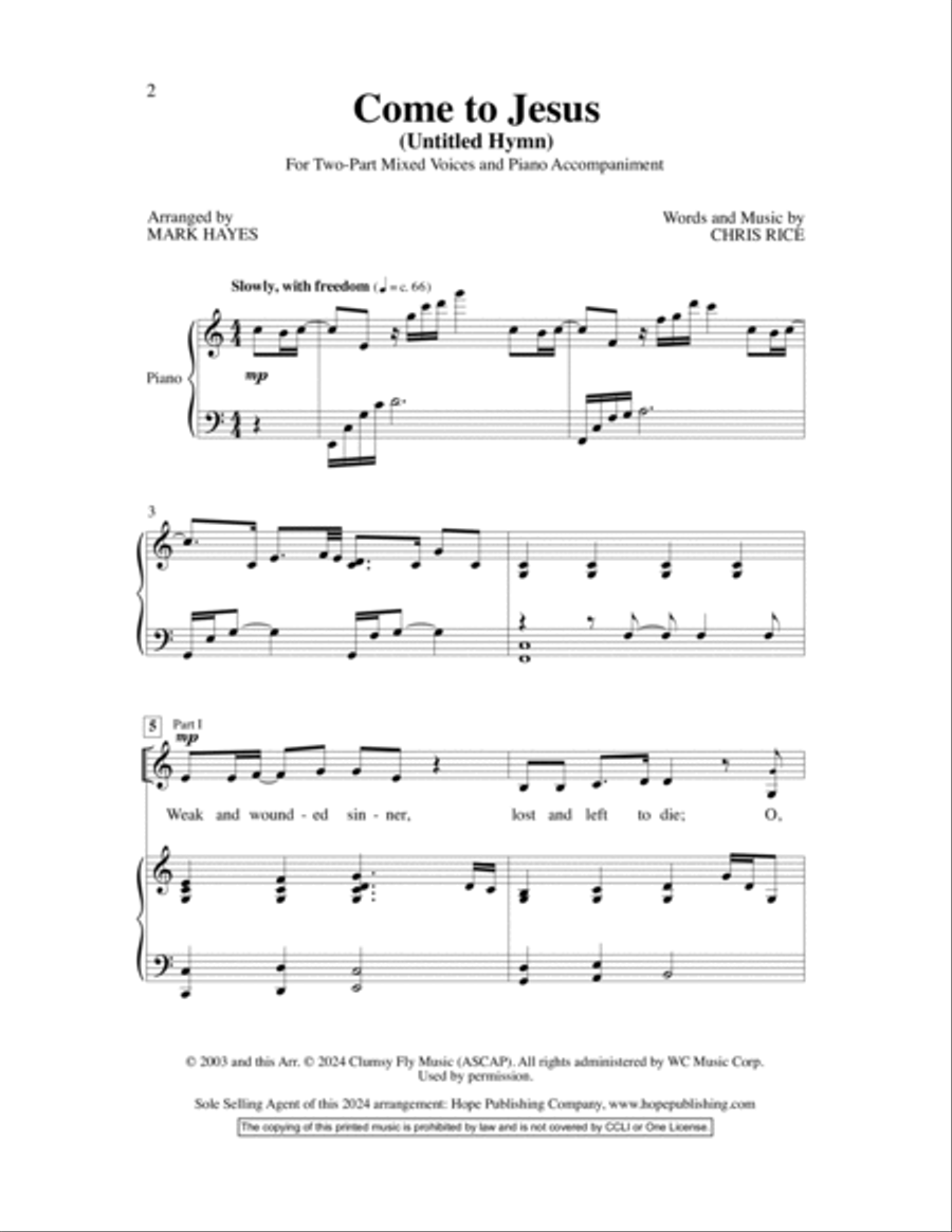 Come to Jesus (Untitled Hymn) Choir scores gallery preview page 2