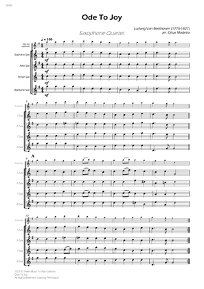 Ode To Joy - Easy Sax Quartet (Full Score) - Score Only