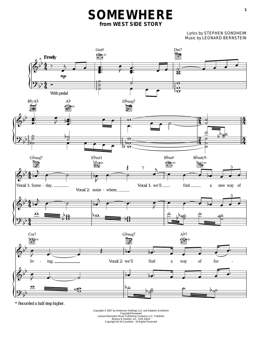 Somewhere Piano, Vocal, Guitar scores gallery preview page 1