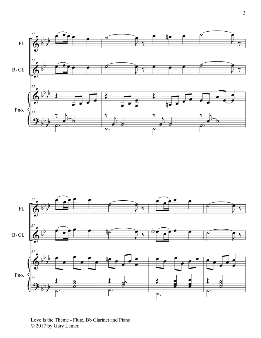 LOVE IS THE THEME (Trio – Flute, Bb Clarinet & Piano with Score/Part) Woodwind Duet scores gallery preview page 4