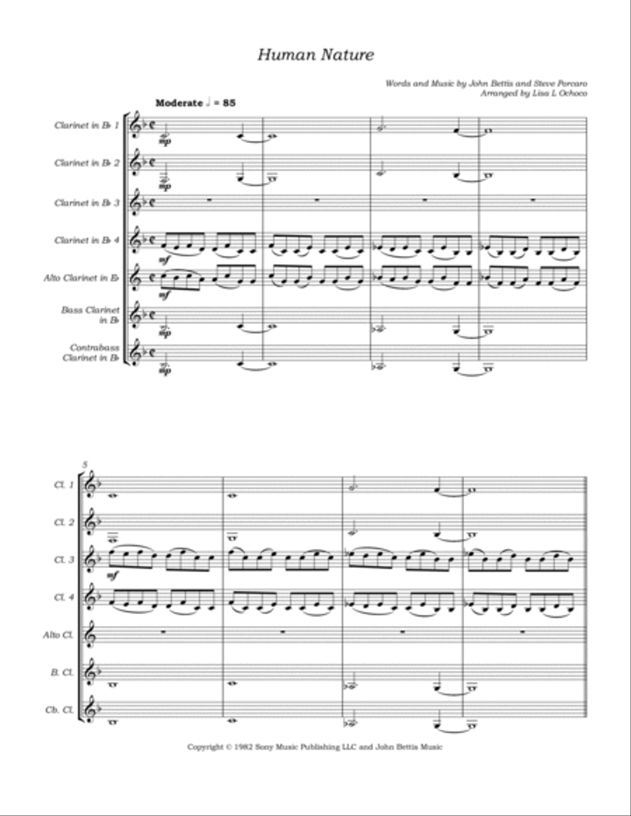Human Nature Clarinet Choir scores gallery preview page 5