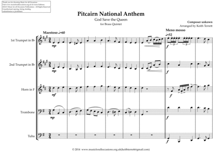 Pitcairn National Anthem for Brass Quintet image number null