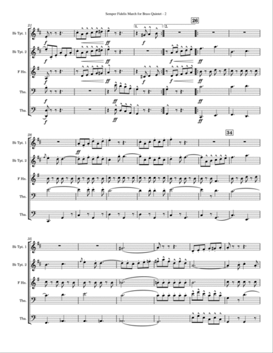 Semper Fidelis March for Brass Quintet Brass Quintet scores gallery preview page 2