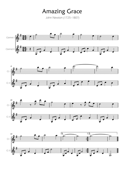 Amazing Grace - Clarinet Duet image number null