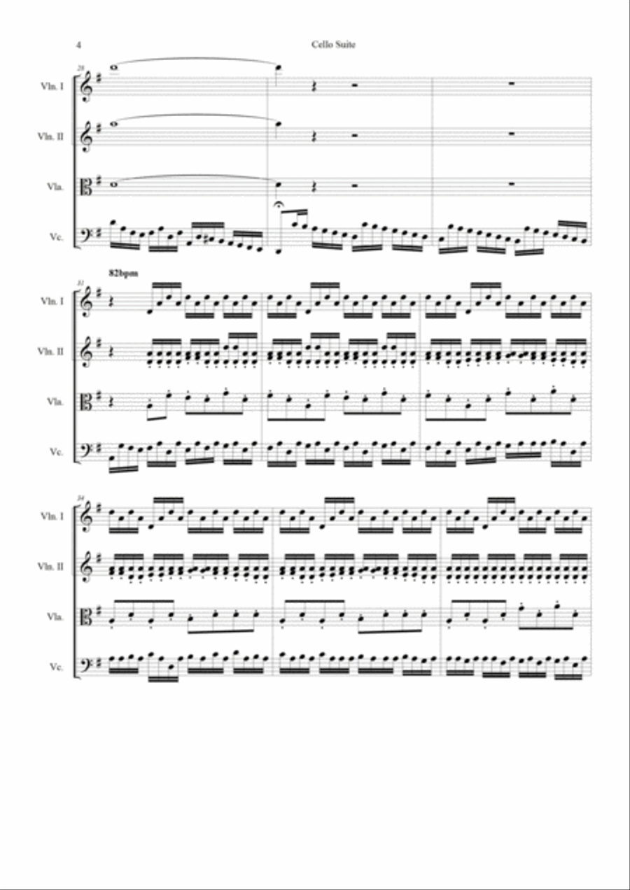 Bach is Back - Cello Suite for String Quartet String Quartet scores gallery preview page 4