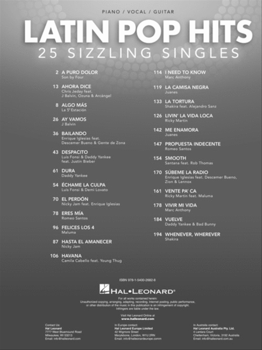 Latin Pop Hits Piano, Vocal, Guitar scores gallery preview page 2