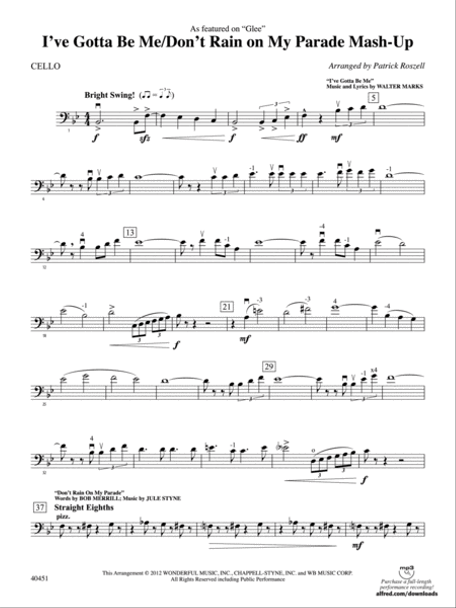 I’ve Gotta Be Me / Don’t Rain on My Parade Mash-Up: Cello Full Orchestra scores gallery preview page 1