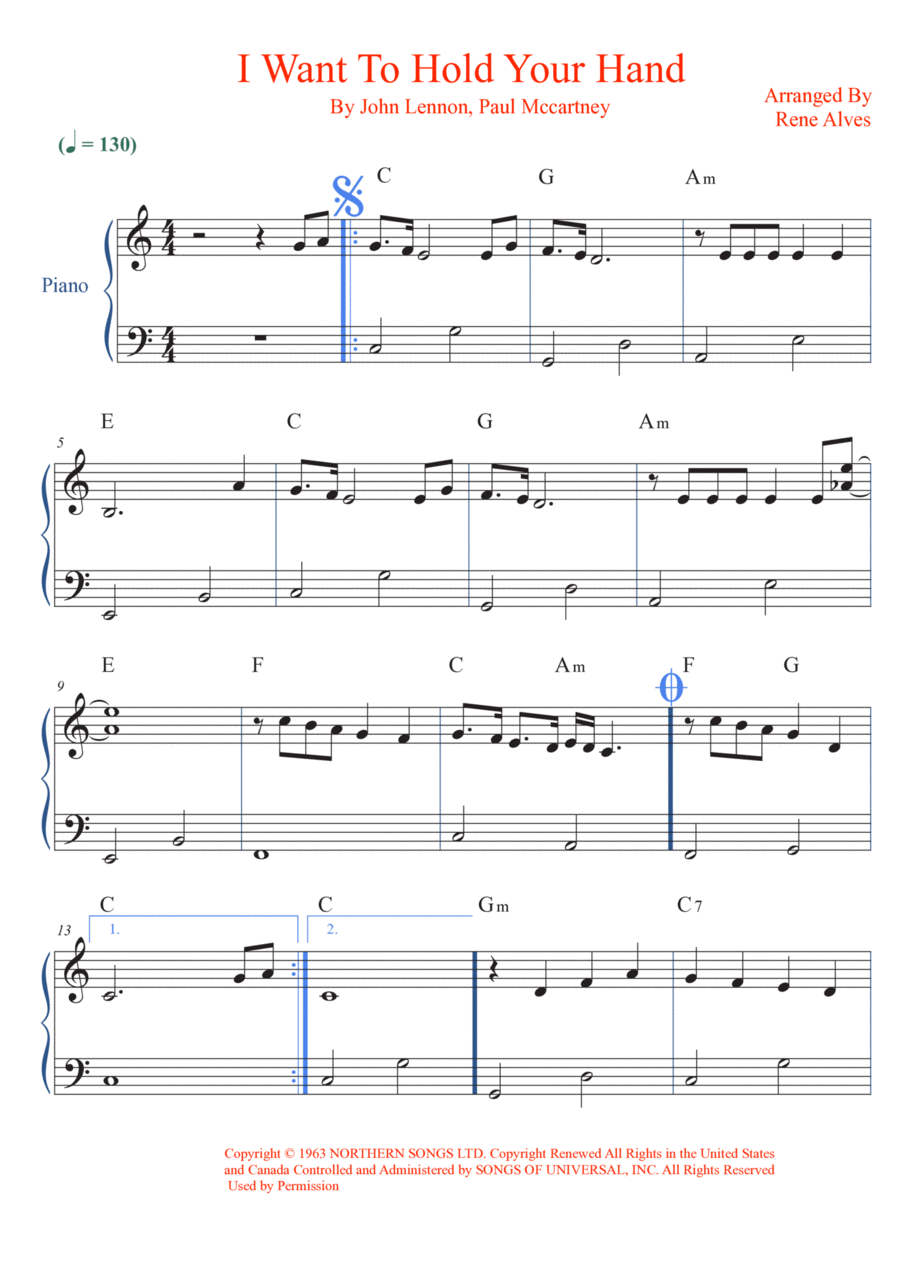 I Want To Hold Your Hand Easy Piano scores gallery preview page 1