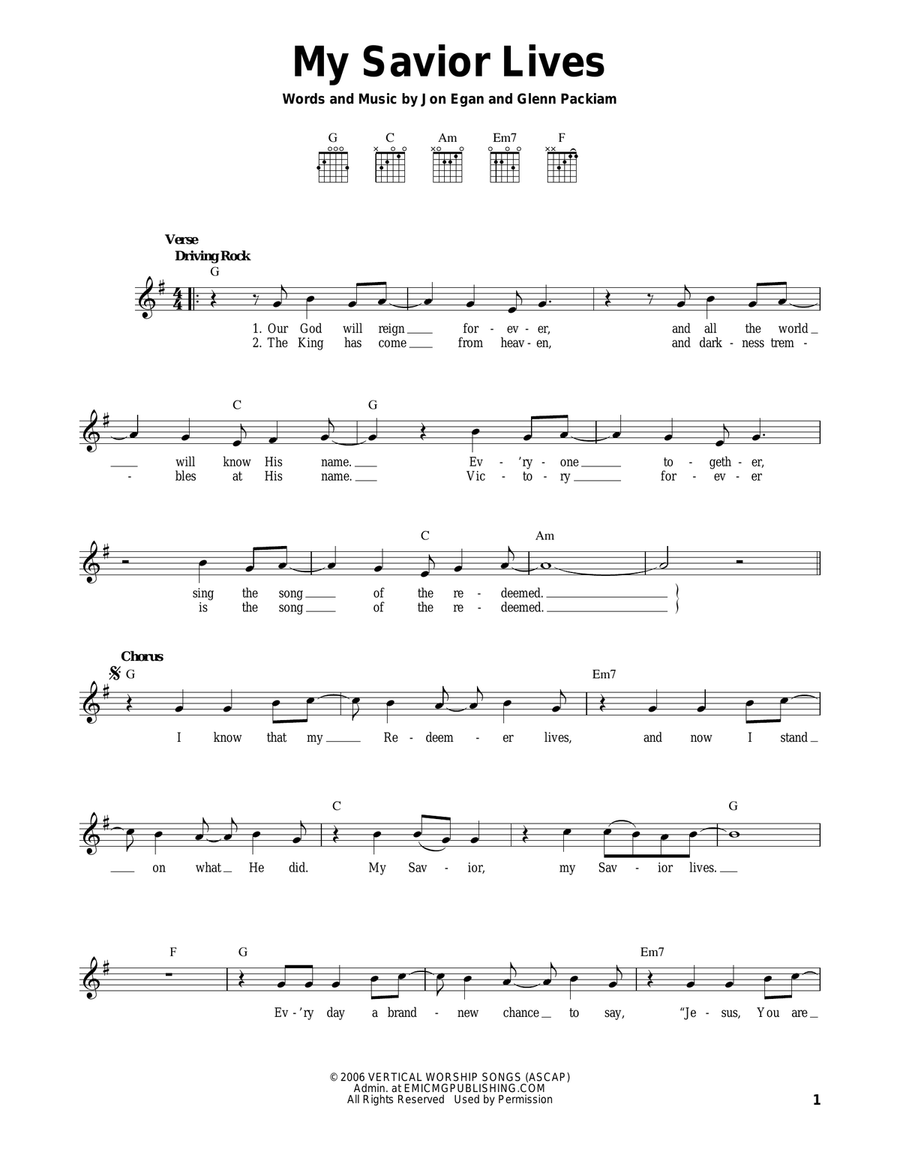 My Savior Lives Easy Guitar scores gallery preview page 1