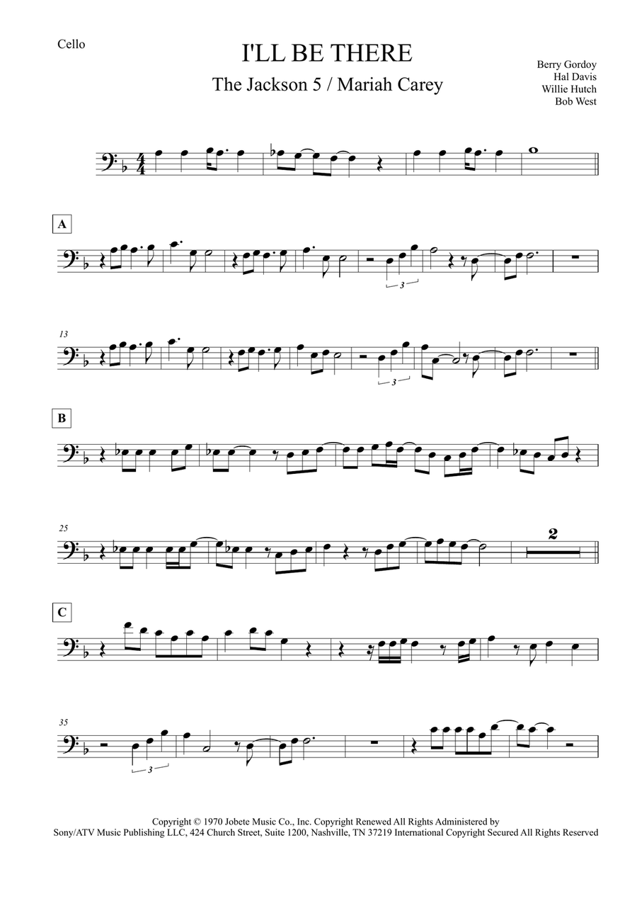 I'll Be There Cello Solo scores gallery preview page 1