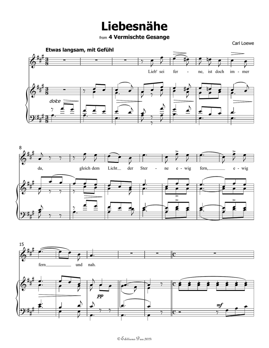 Liebesnahe, by Carl Loewe, in A Major Voice scores gallery preview page 3