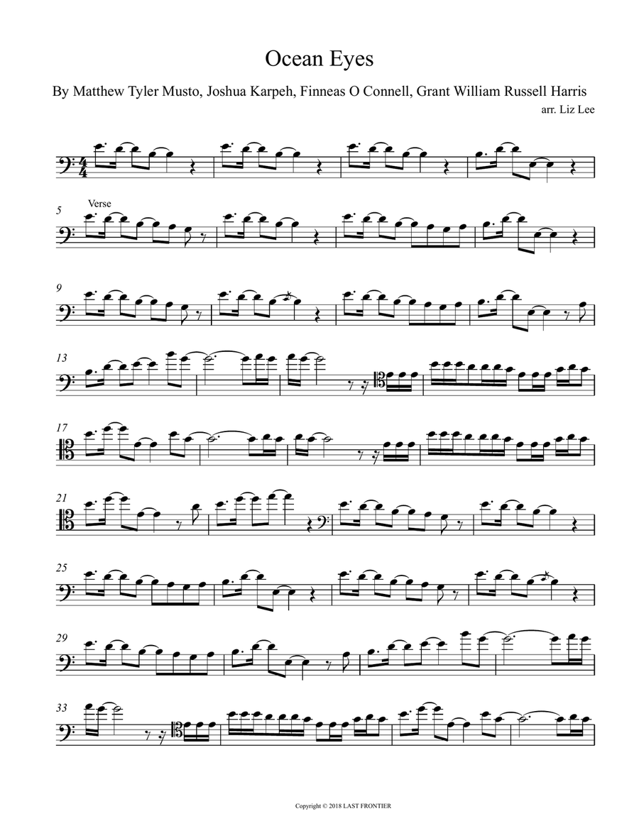 Ocean Eyes Cello Solo scores gallery preview page 2