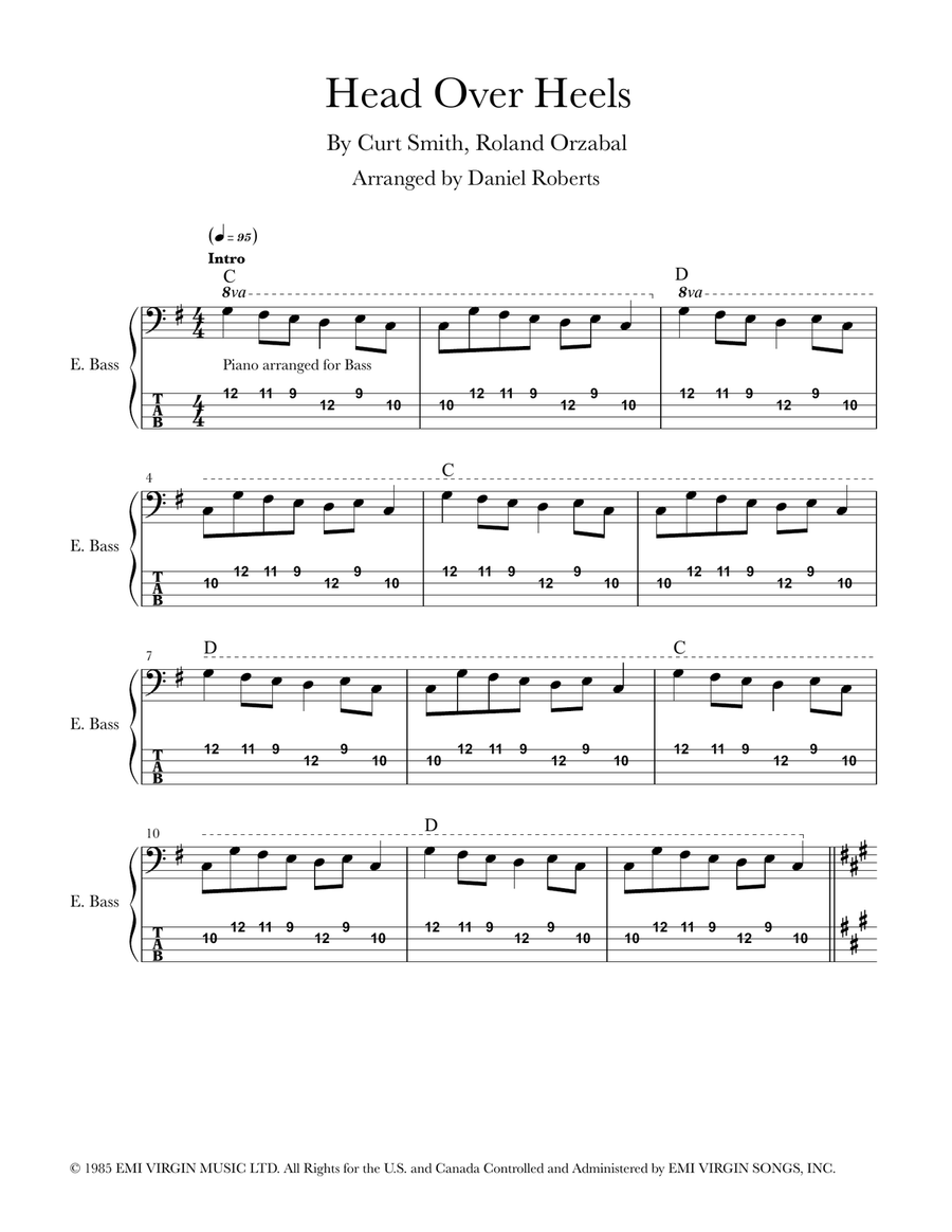 Head Over Heels Bass Guitar Tablature scores gallery preview page 1