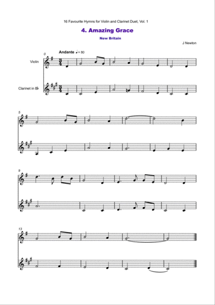 16 Favourite Hymns Vol.1 for Violin and Clarinet Duet Clarinet Duet scores gallery preview page 5