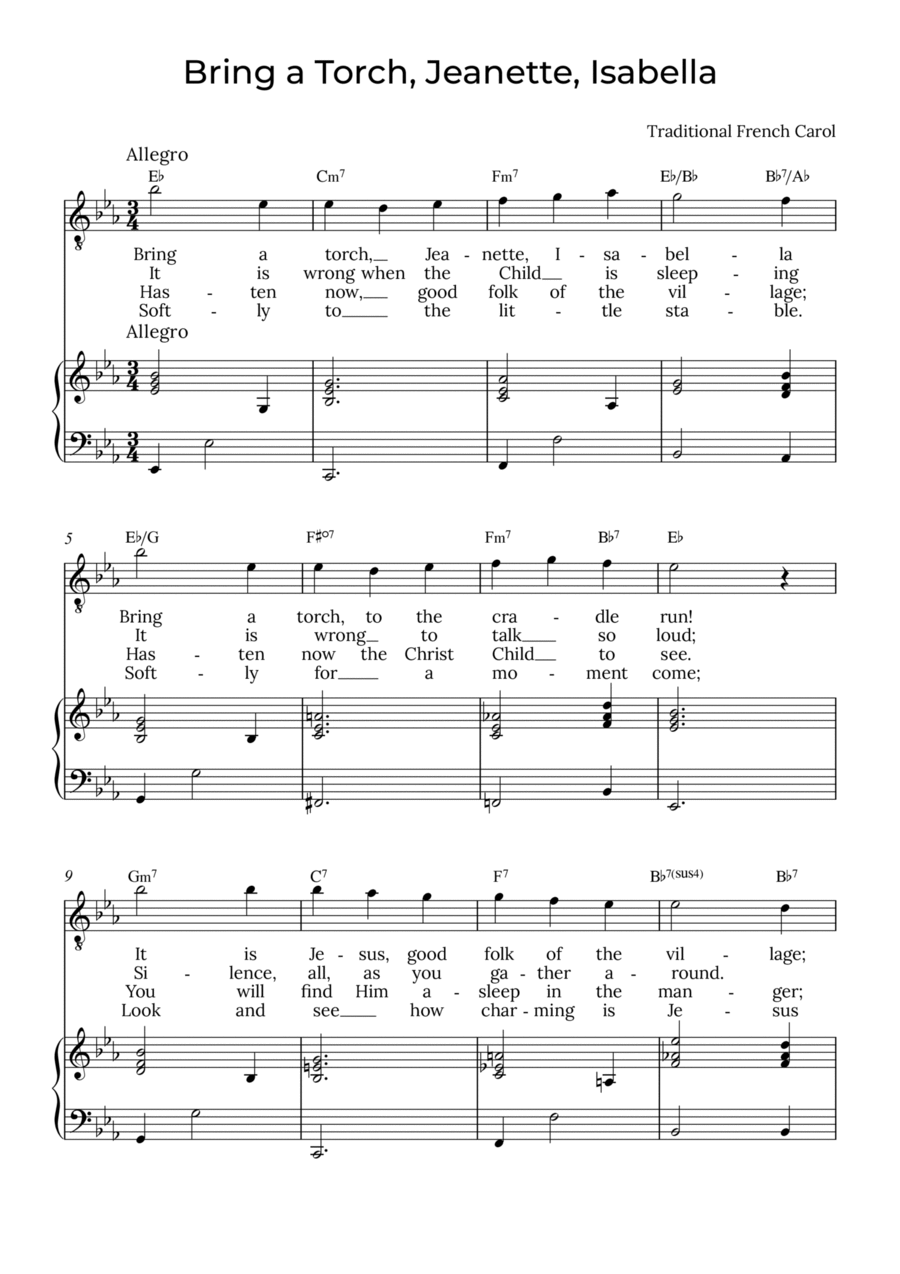 Bring a Torch, Isabella - Baritone with chords in Eb, Jeanette Voice Solo scores gallery preview page 1