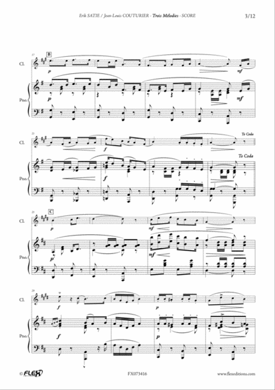 Three Melodies B-Flat Clarinet scores gallery preview page 3