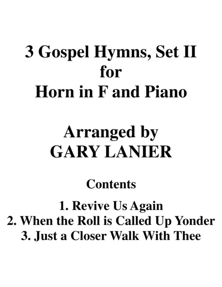 3 GOSPEL HYMNS, SET II (Duets for Horn in F & Piano) image number null