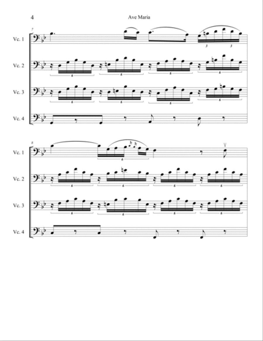 Ave Maria for Cello Quartet Cello scores gallery preview page 5