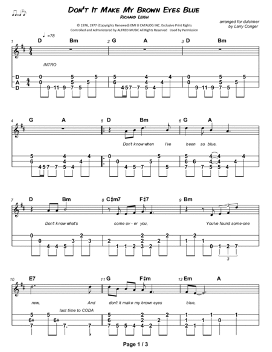 Don't It Make My Brown Eyes Blue Dulcimer scores gallery preview page 2