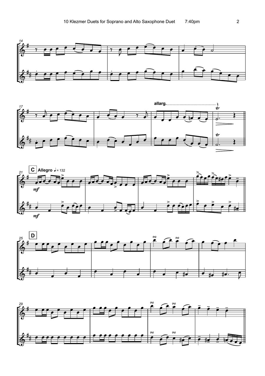 10 Klezmer Duets for Soprano and Alto Saxophone Woodwind Duet scores gallery preview page 4