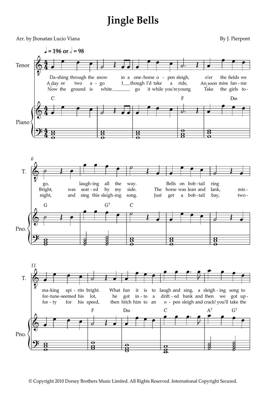 Jingle Bells Jingle Bells Tenor Voice scores gallery preview page 1