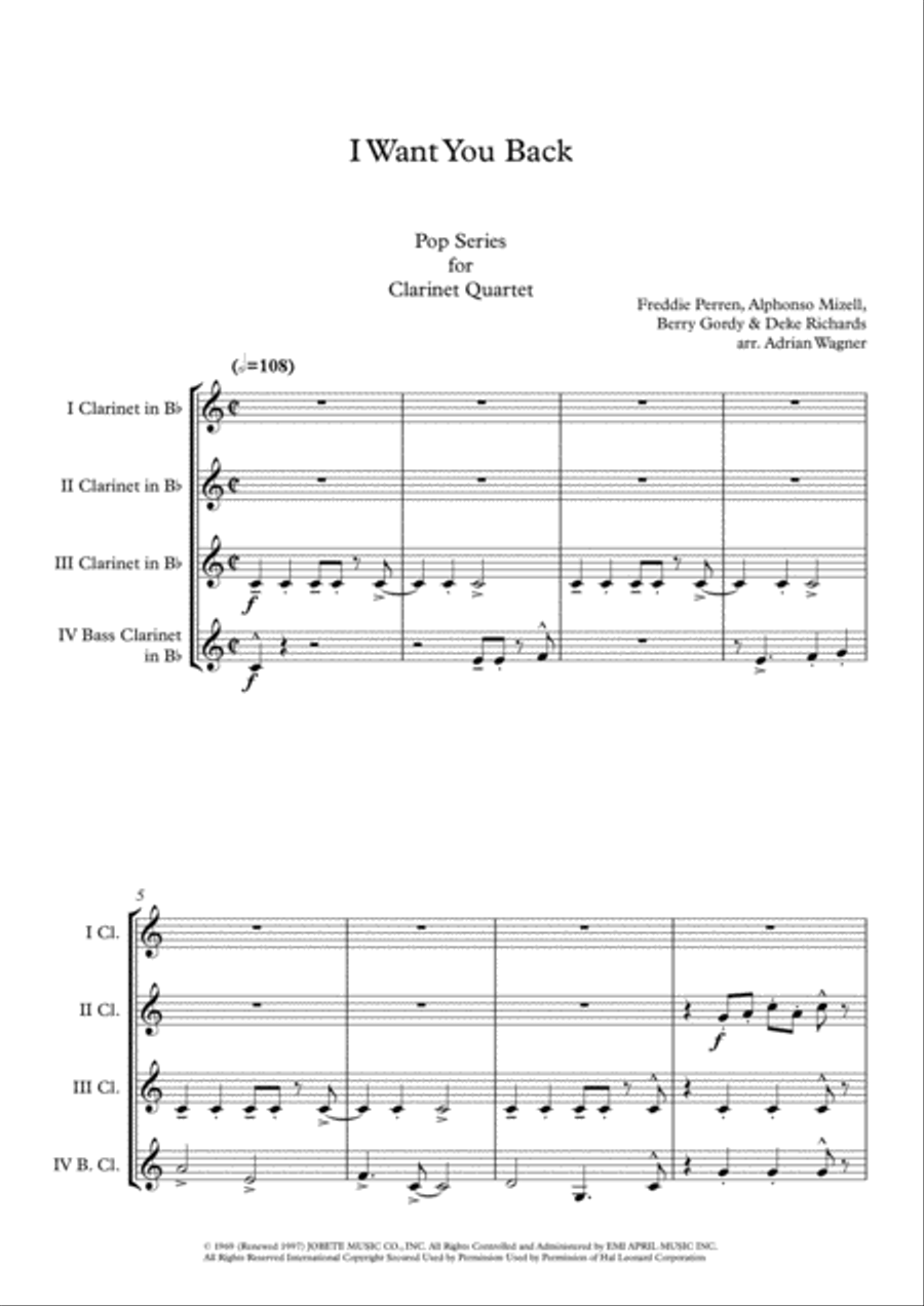I Want You Back Clarinet Quartet scores gallery preview page 3