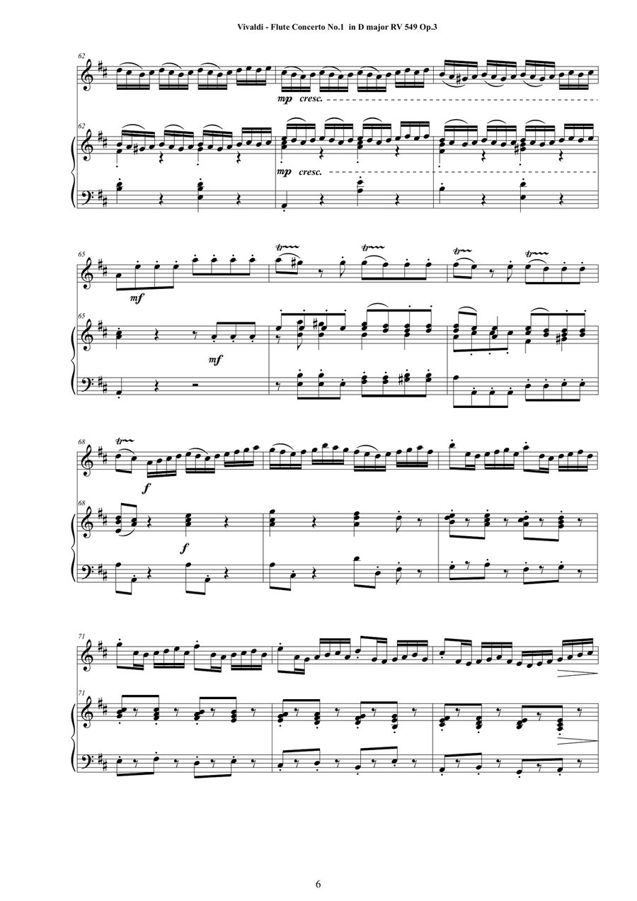 Vivaldi - Flute Concerto No.1 in D major RV 549 Op.3 for Flute and Cembalo (or Piano) image number null