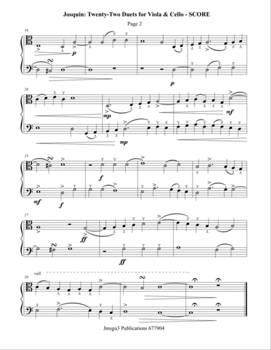 Josquin: 22 Duets for Viola and Cello String Duet scores gallery preview page 2