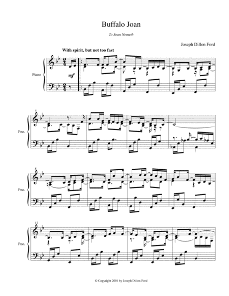 Yellowstone Joan (in B flat) for piano solo Piano Solo scores gallery preview page 1