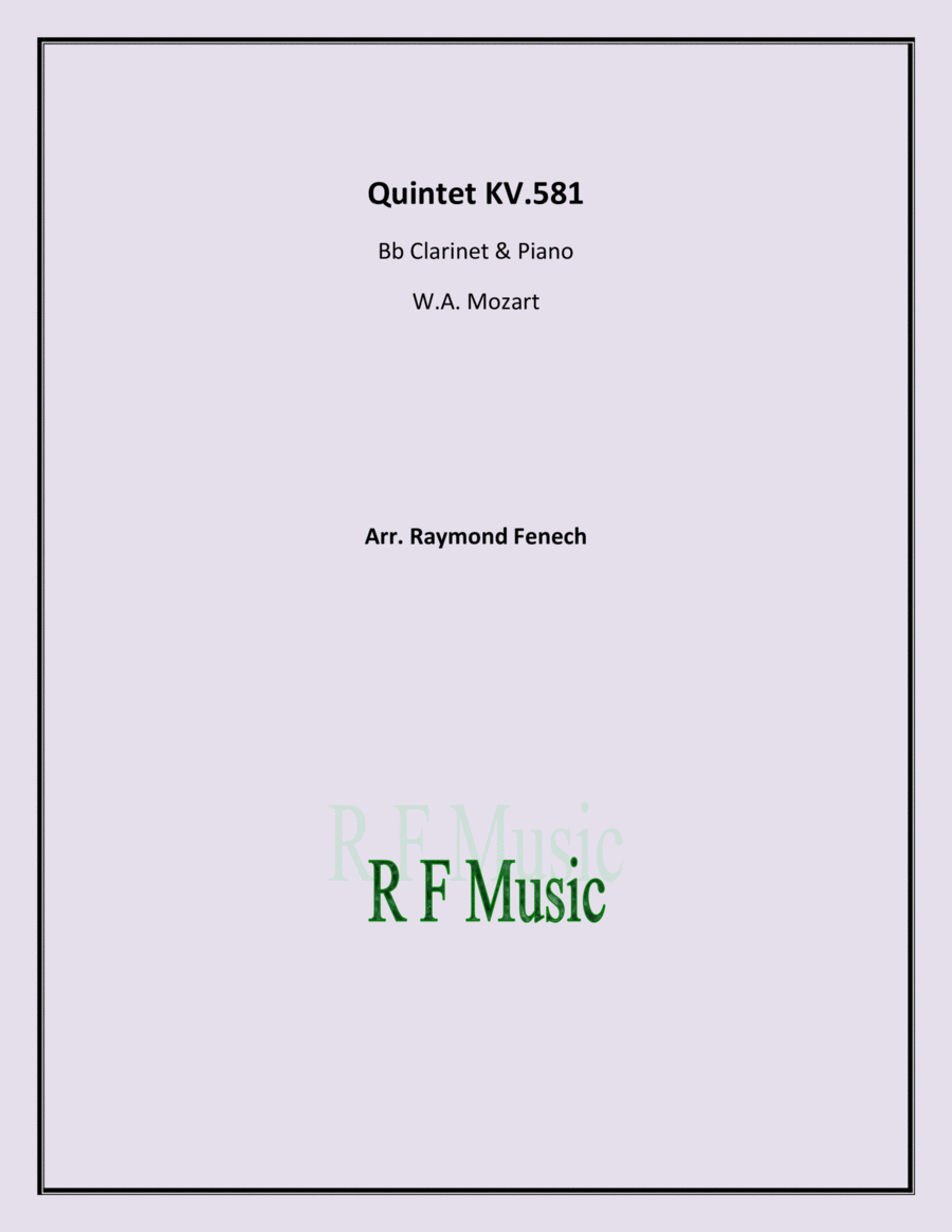 From Clarinet Quintet KV 581 - W.A.Mozart - For Bb Clarinet and Piano B-Flat Clarinet scores gallery preview page 1