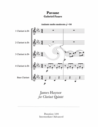 Book cover for Pavane for Clarinet Quintet