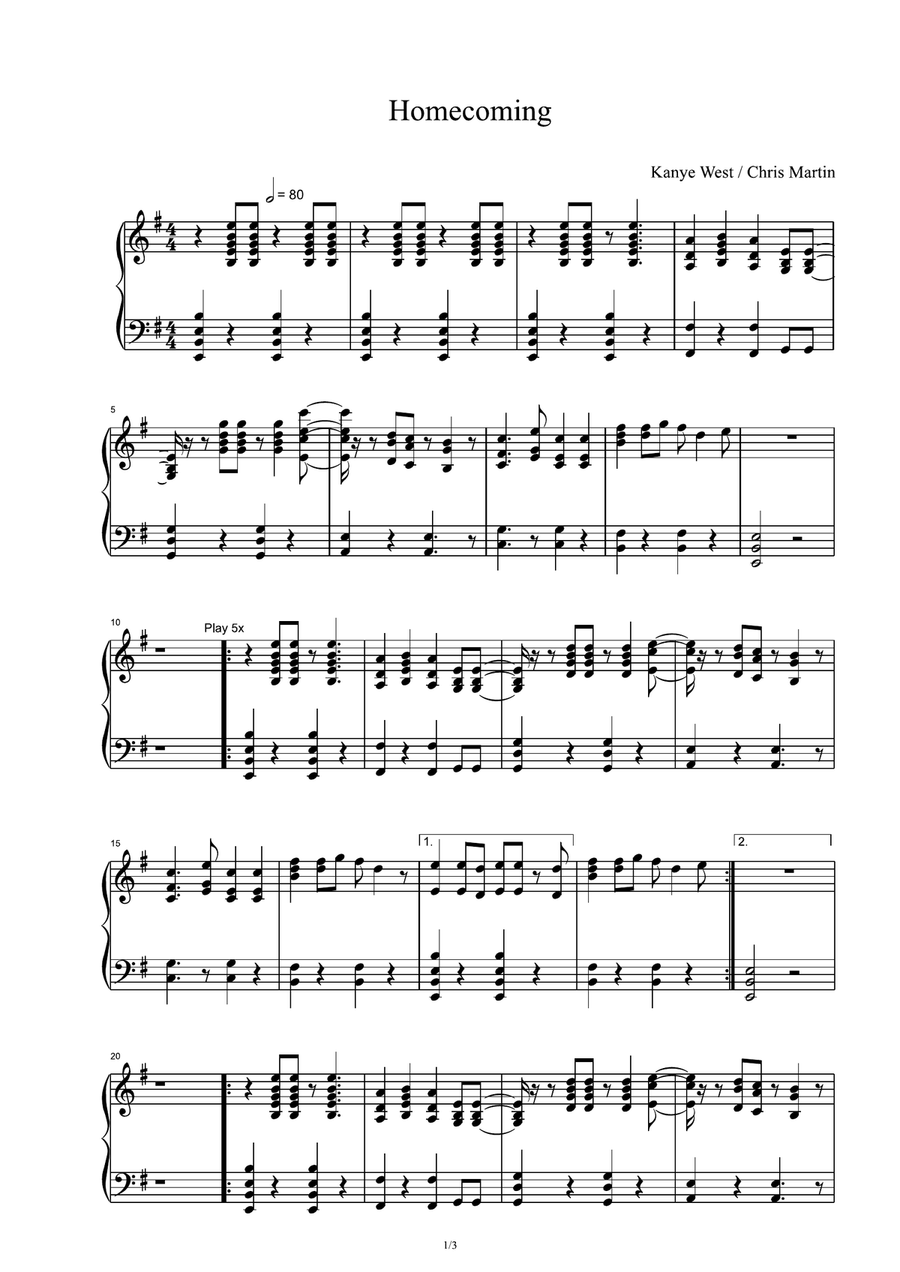 Homecoming by Kanye West Piano Solo - Digital Sheet Music