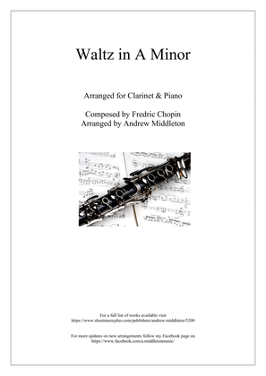 Book cover for Waltz in A Minor arranged for Clarinet and Piano
