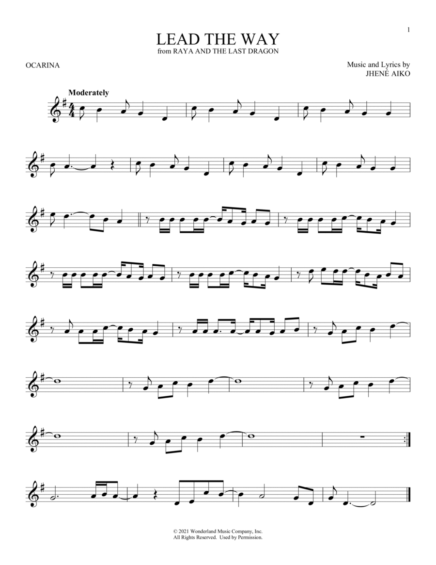 Lead The Way (from Disney's Raya And The Last Dragon) ocarina scores gallery preview page 1