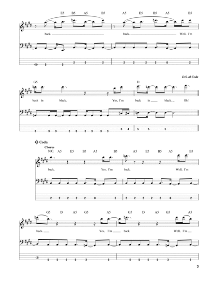 Back In Black Bass Guitar Tablature scores gallery preview page 3