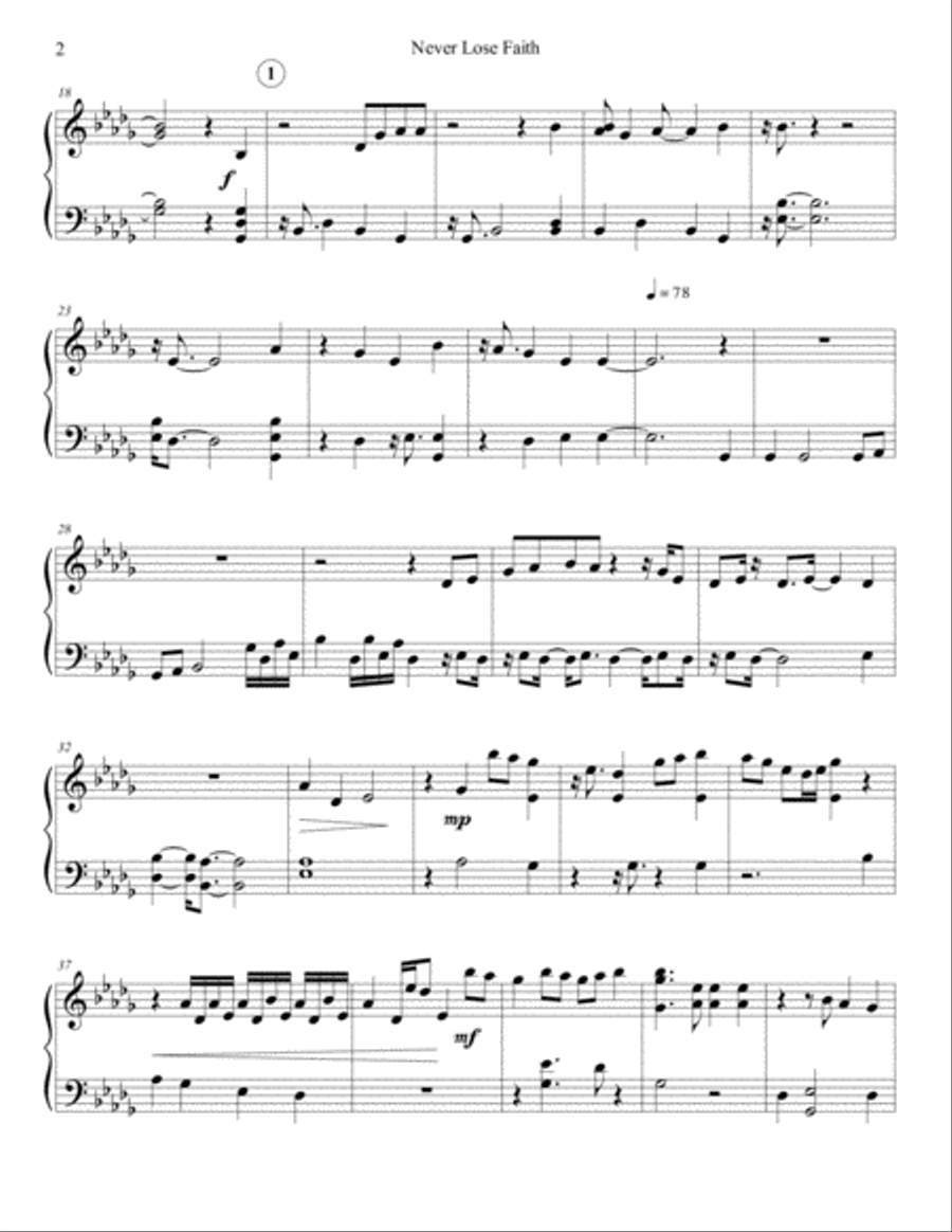 Never Lose Faith Piano Solo scores gallery preview page 2