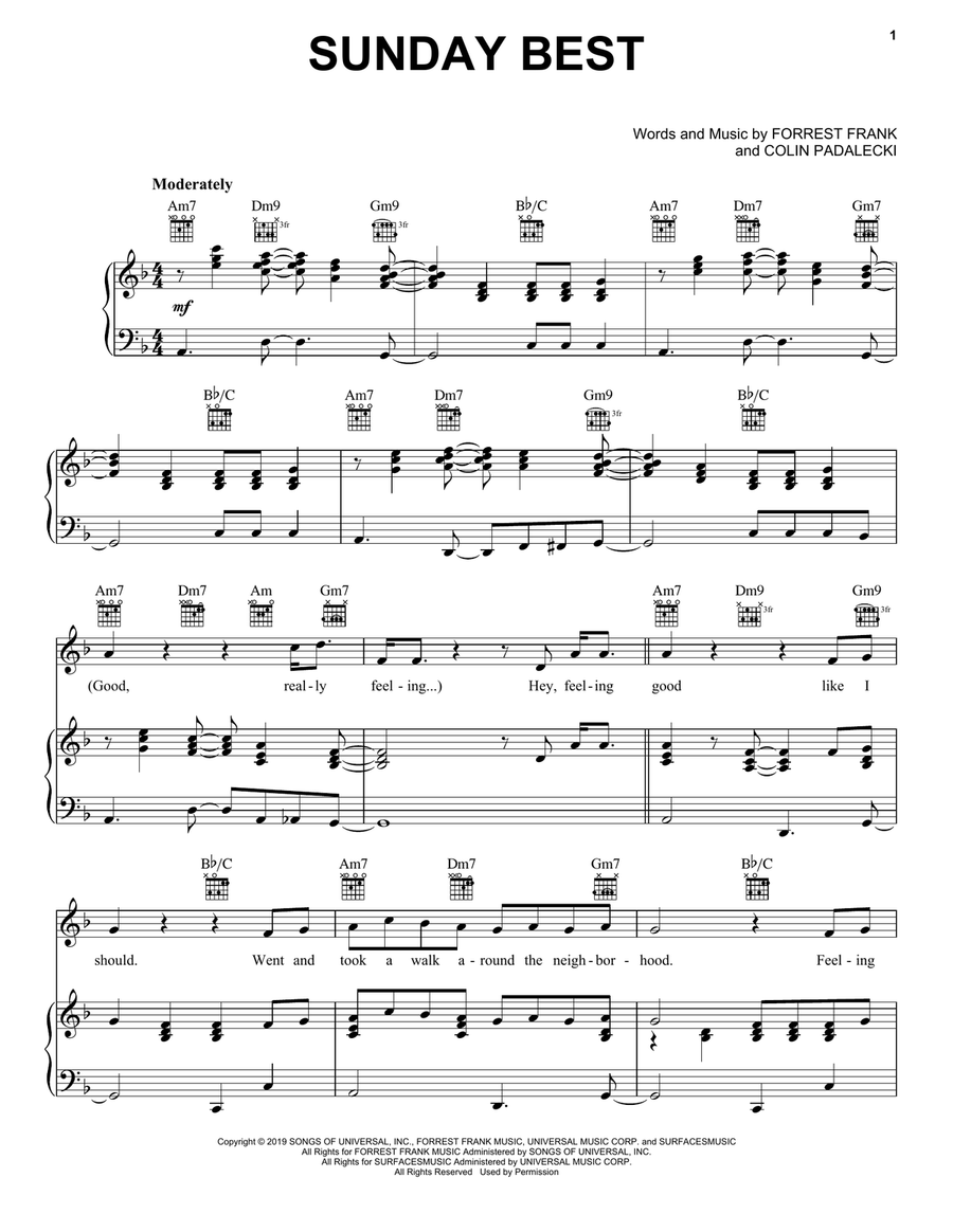 Sunday Best Piano, Vocal, Guitar scores gallery preview page 1