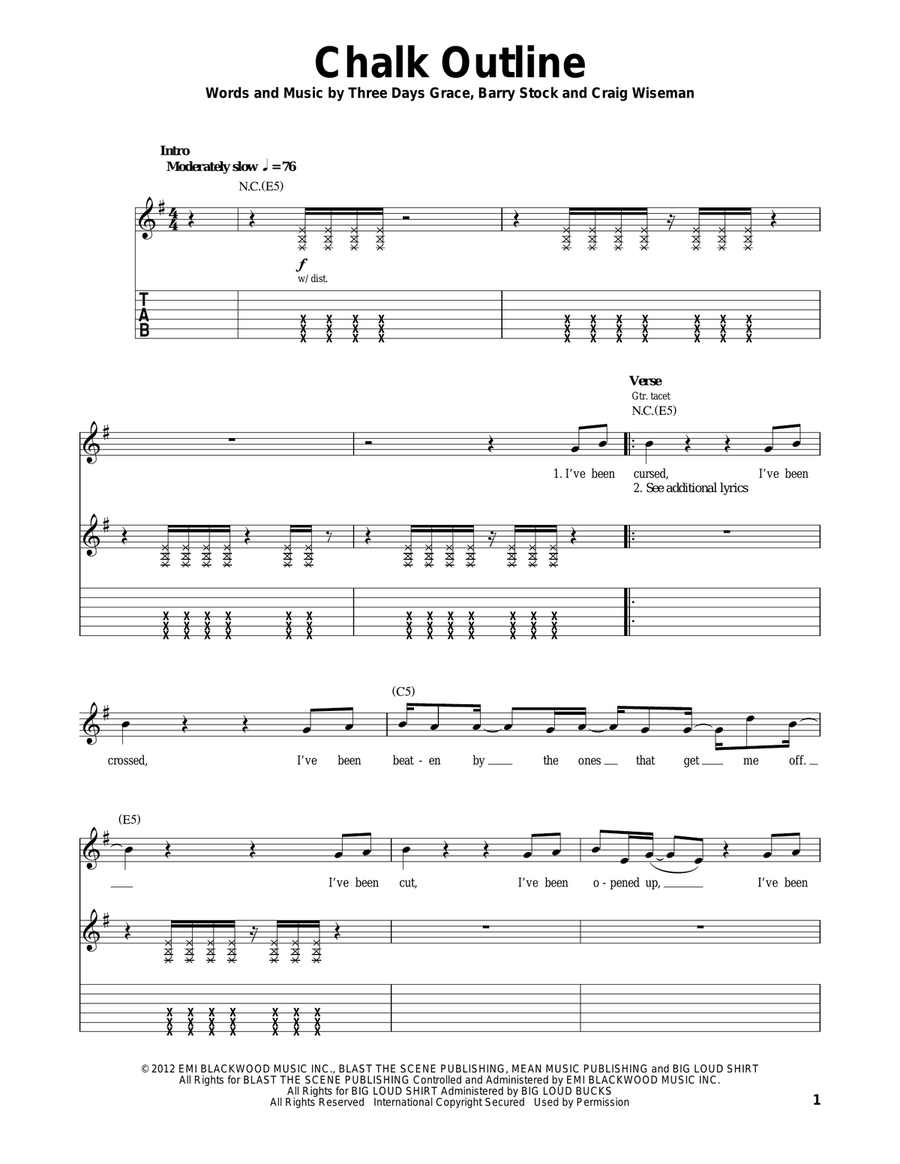 Chalk Outline Guitar Tablature scores gallery preview page 1