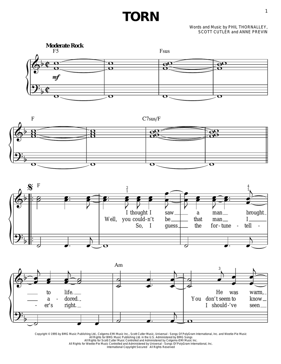 Torn Easy Piano scores gallery preview page 1
