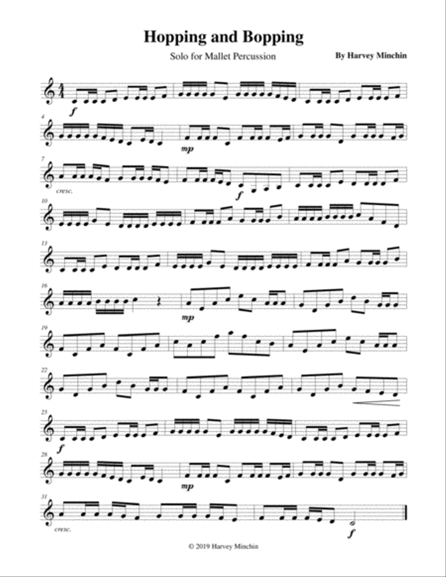 Hopping and Bopping for Solo Mallet Percussion Percussion Ensemble scores gallery preview page 1