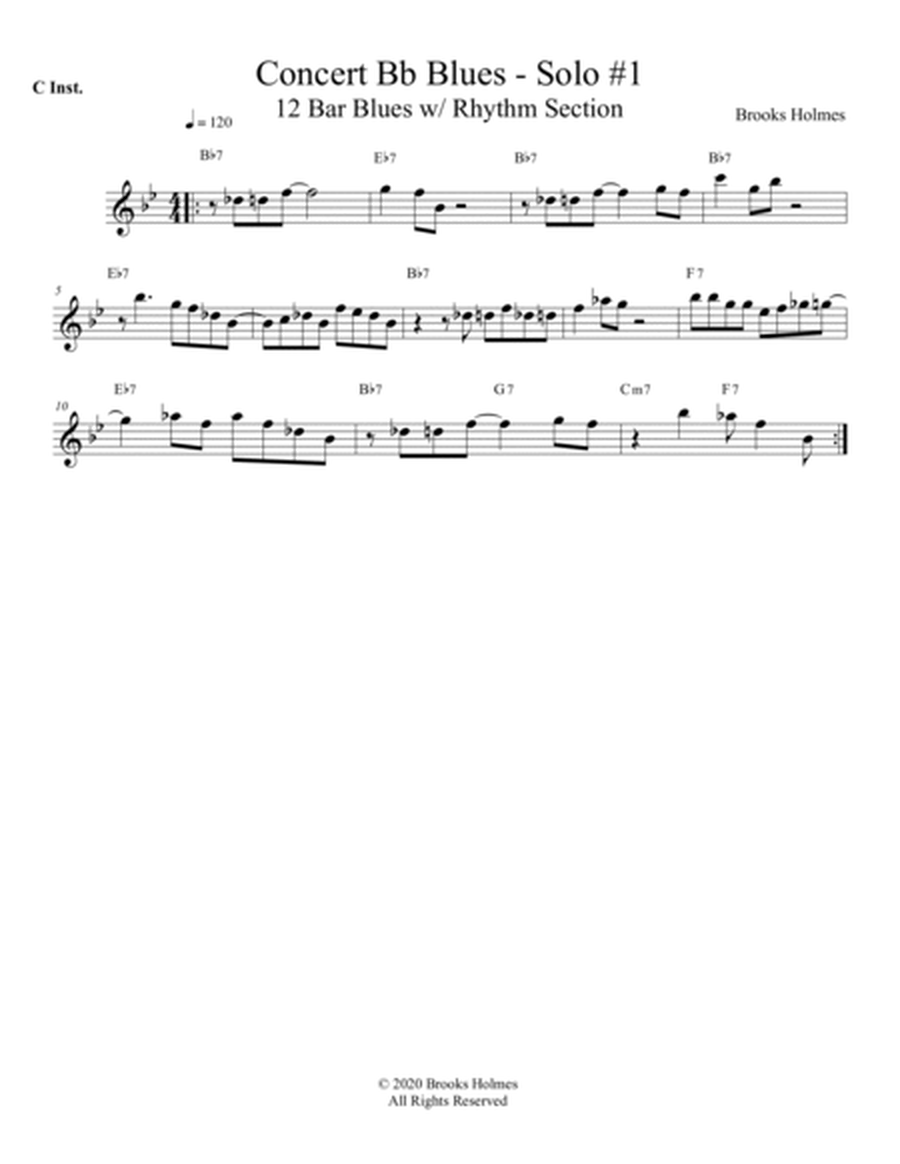 Concert Bb Blues Solo #1 - 12 Bar Blues w/ Rhythm Section - C Instruments image number null