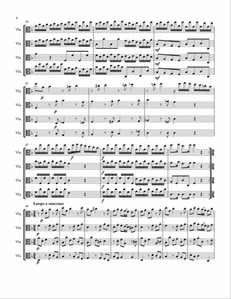 Concerto No. 3 in F Major for Four Violas Unaccompanied, TWV40:203 String Quartet scores gallery preview page 6