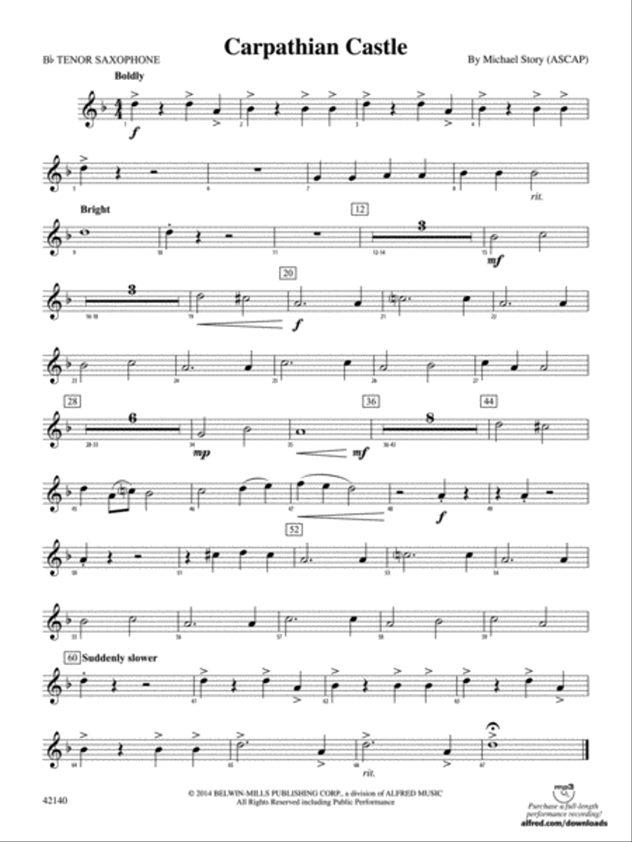 Carpathian Castle: B-flat Tenor Saxophone Concert Band scores gallery preview page 1
