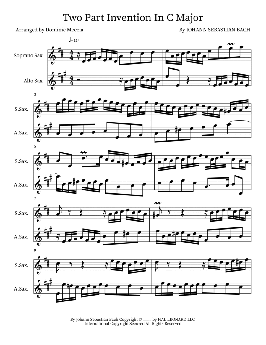 Two Part Invention In C Major Woodwind Duet scores gallery preview page 1